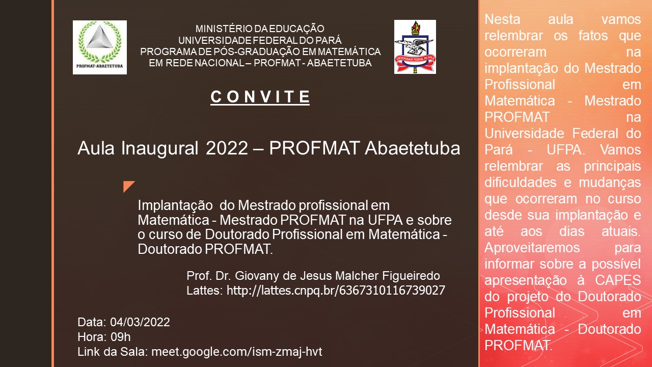 Aula Inaugural 2022 - PROFMAT Abaetetuba